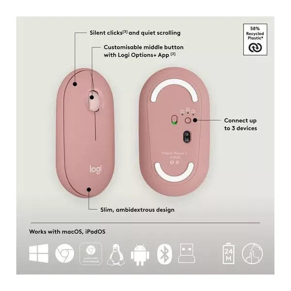 Buy Logitech,Logitech Pebble 2 MK380 Wireless Keyboard & Mouse Set - Rose - Gadcet UK | UK | London | Scotland | Wales| Near Me | Cheap | Pay In 3 | Computer Accessory Sets
