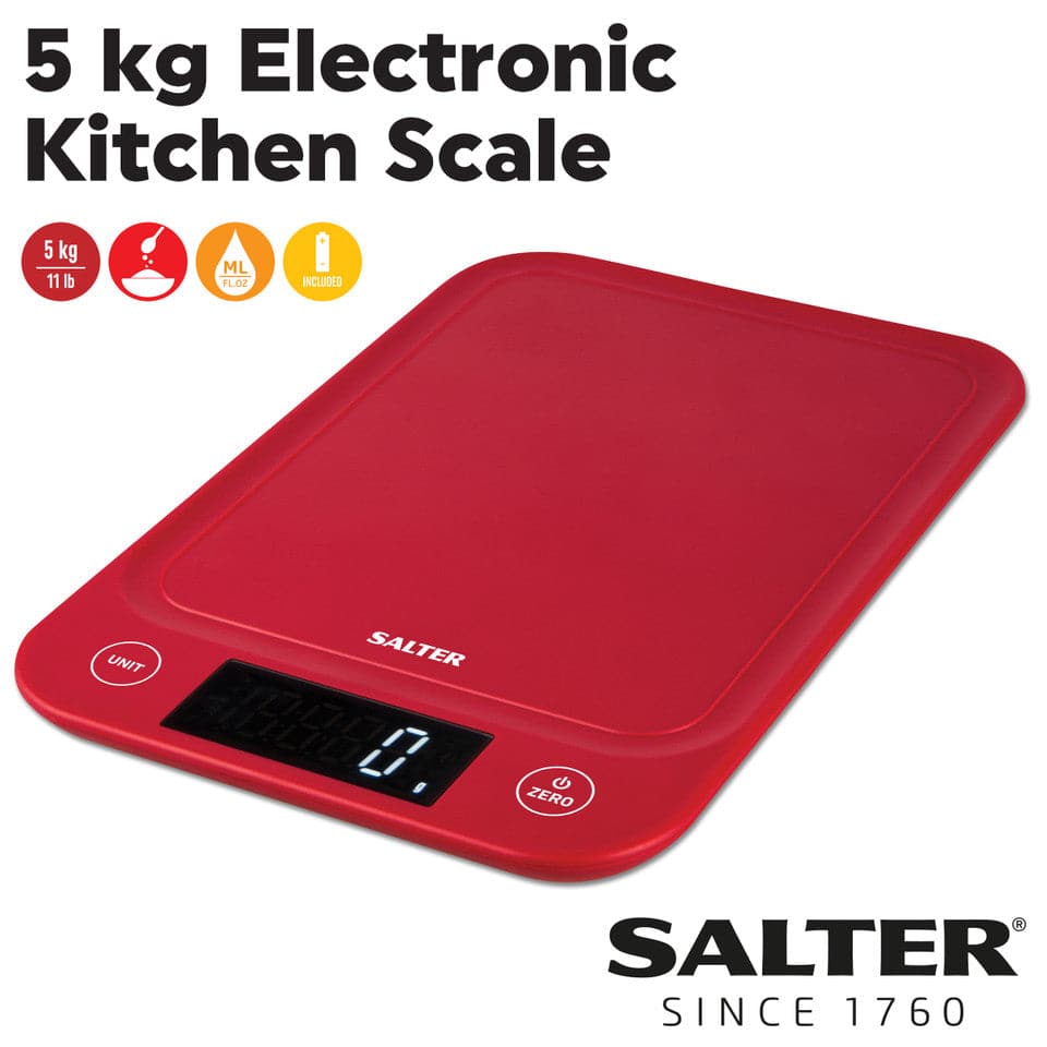 Buy Salter,SALTER 5kg Digital Kitchen Scale - Red - Gadcet UK | UK | London | Scotland | Wales| Near Me | Cheap | Pay In 3 | Smart Scale