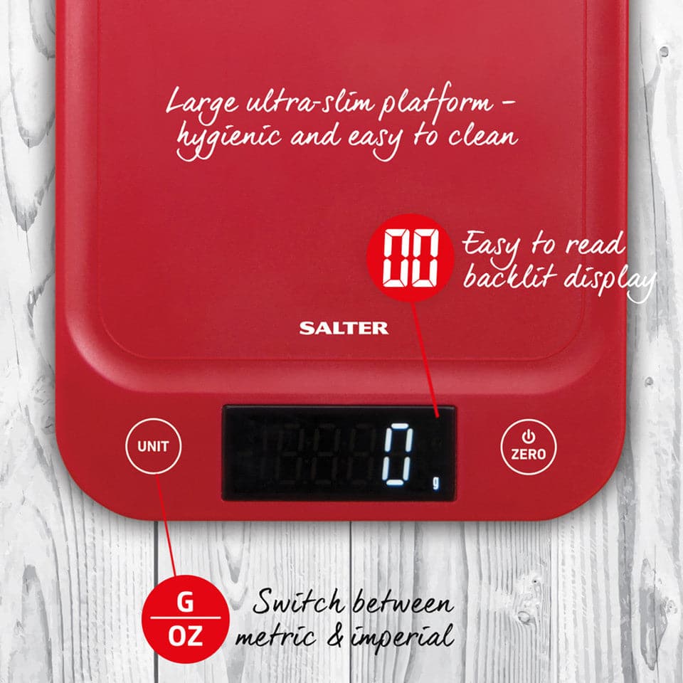 Buy Salter,SALTER 5kg Digital Kitchen Scale - Red - Gadcet UK | UK | London | Scotland | Wales| Near Me | Cheap | Pay In 3 | Smart Scale