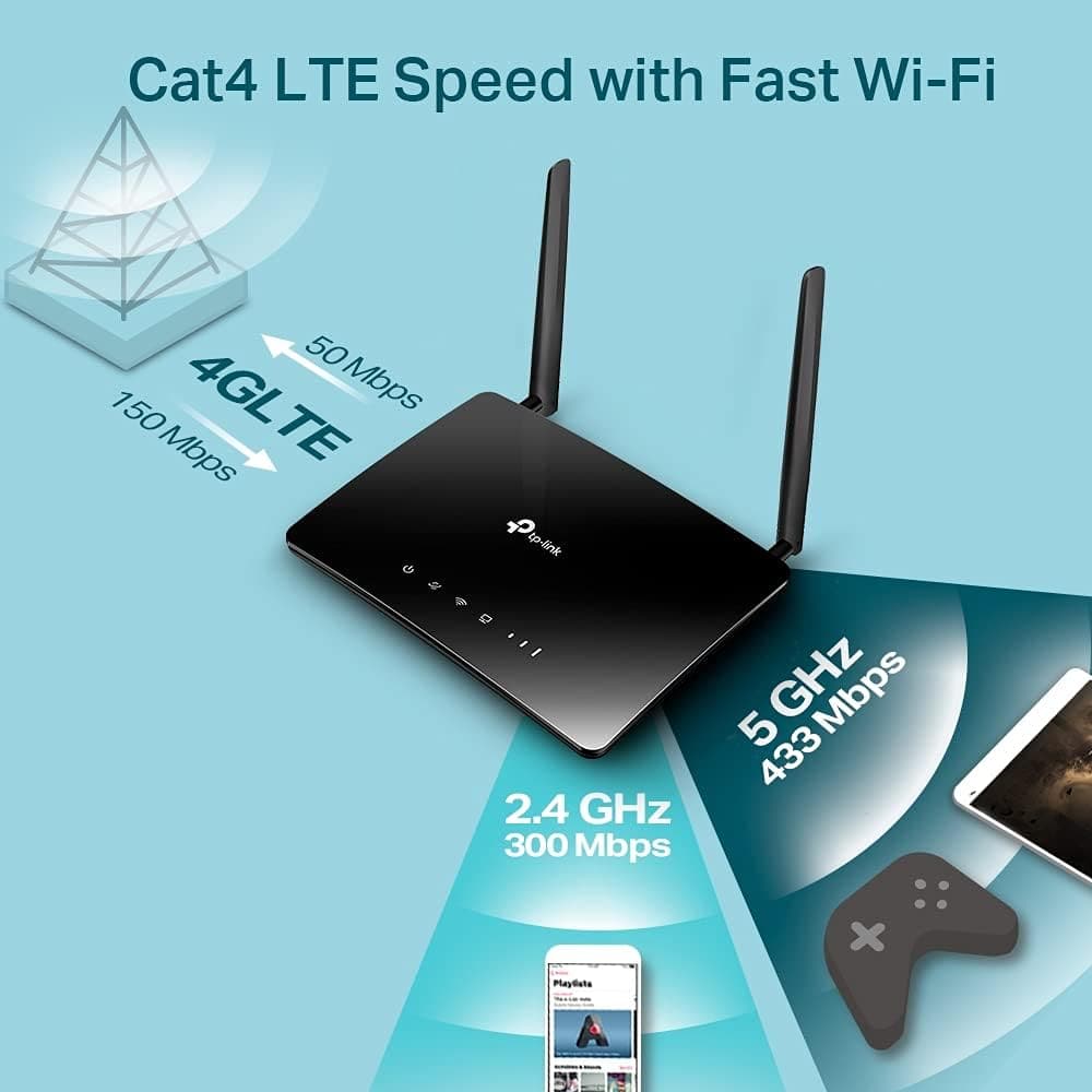 TP-Link AC750 Dual Band 4G LTE Router, SIM Slot Unlocked, WAN/LAN port, Removable Wi-Fi Antennas, Compatible with FDD-LTE and TDD-LTE, No Configuration Required, UK Plug, Black (Archer MR200) - 6