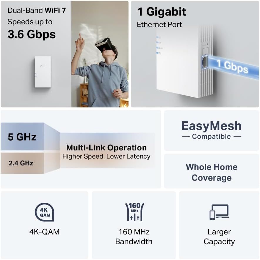 Buy TP-Link,TP-Link RE220BE BE3600 WiFi 7 Extender Booster with Ethernet Port - Gadcet UK | UK | London | Scotland | Wales| Near Me | Cheap | Pay In 3 | Network Cards & Adapters