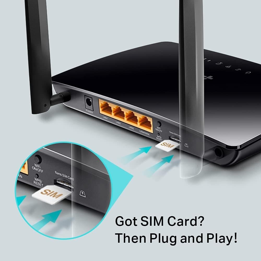TP-Link AC750 Dual Band 4G LTE Router, SIM Slot Unlocked, WAN/LAN port, Removable Wi-Fi Antennas, Compatible with FDD-LTE and TDD-LTE, No Configuration Required, UK Plug, Black (Archer MR200) - 4