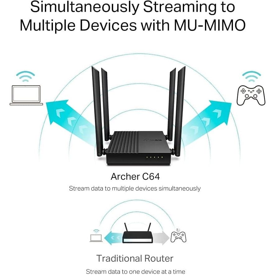 Buy TP-Link,TP-Link AC1200 Dual-Band Gigabit Wi-Fi Router, Wi-Fi Speed up to 1200 Mbps, 4×Gbps LAN Ports, Advanced security with WPA3, with MU-MIMO (Archer C64) - Gadcet UK | UK | London | Scotland | Wales| Ireland | Near Me | Cheap | Pay In 3 | Network Cards & Adapters
