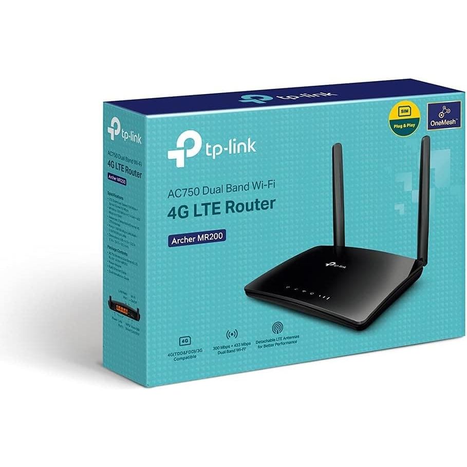 TP-Link AC750 Dual Band 4G LTE Router, SIM Slot Unlocked, WAN/LAN port, Removable Wi-Fi Antennas, Compatible with FDD-LTE and TDD-LTE, No Configuration Required, UK Plug, Black (Archer MR200) - 9