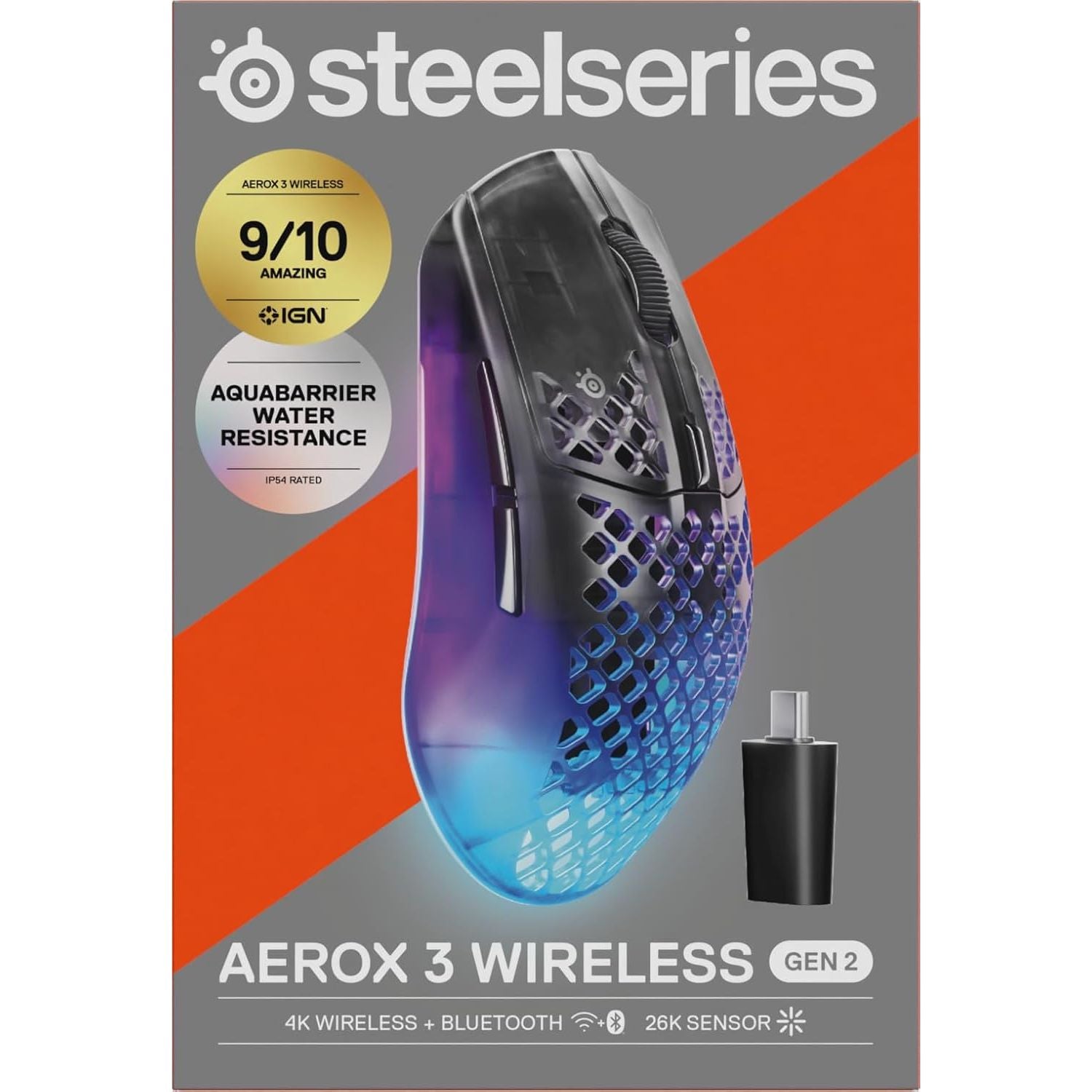 SteelSeries Aerox 3 Wireless Gen 2 Shadow Gaming Mouse – 68g, 4K Wireless Polling, 26K DPI TrueMove Sensor, 200-Hour Battery & RGB
