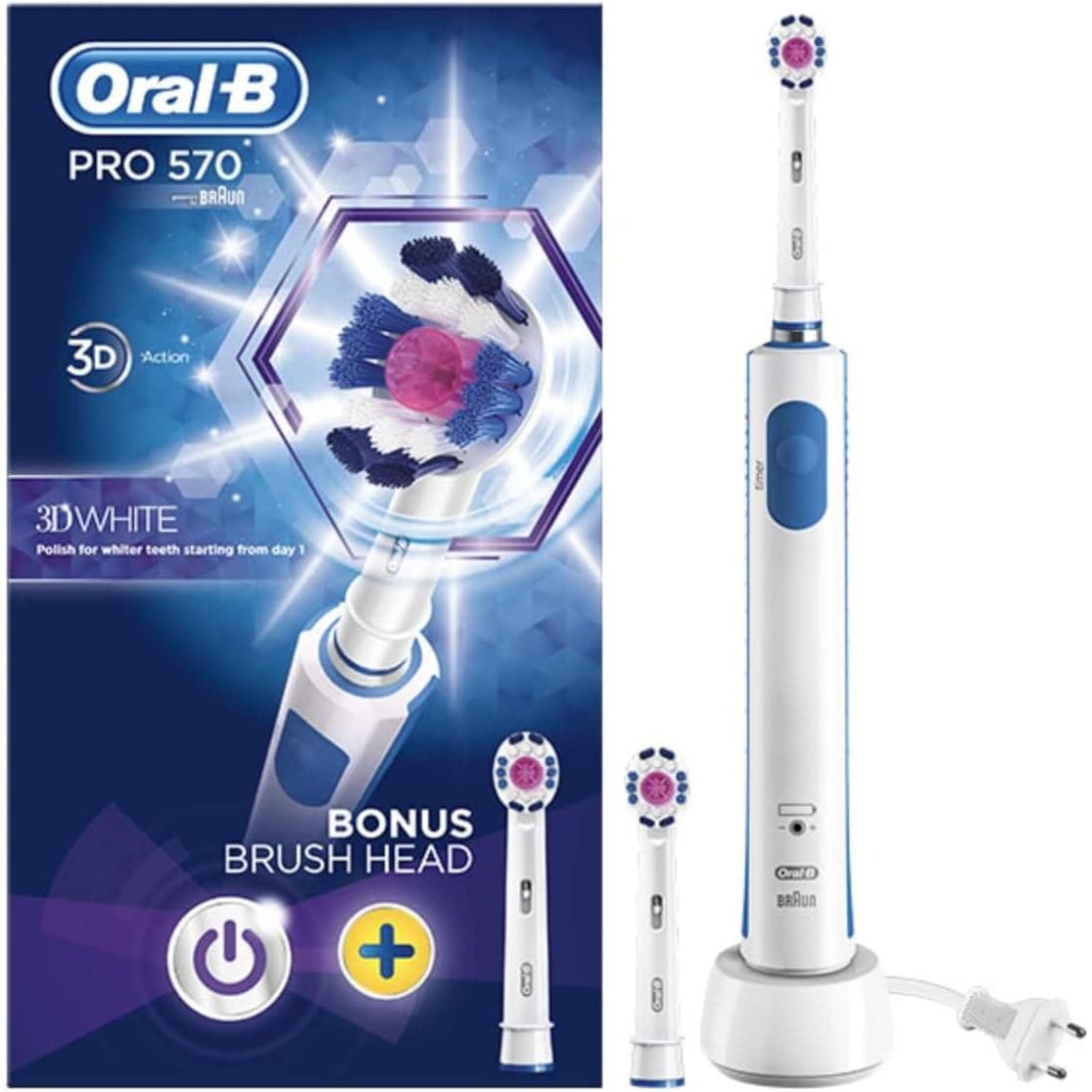 Buy Oral-B,Oral B Toothbrush Crossaction Pro 570 3D White - Gadcet UK | UK | London | Scotland | Wales| Ireland | Near Me | Cheap | Pay In 3 | Health & Beauty