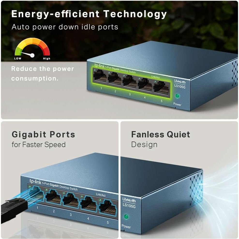 Buy TP-Link,TP-Link LS105G 5-Port Gigabit Network Switch – Metal Case, Energy-Saving, Plug & Play, QoS Support, Silent Operation, Desktop/Wall Mount - Gadcet UK | UK | London | Scotland | Wales| Near Me | Cheap | Pay In 3 | Network Cards & Adapters