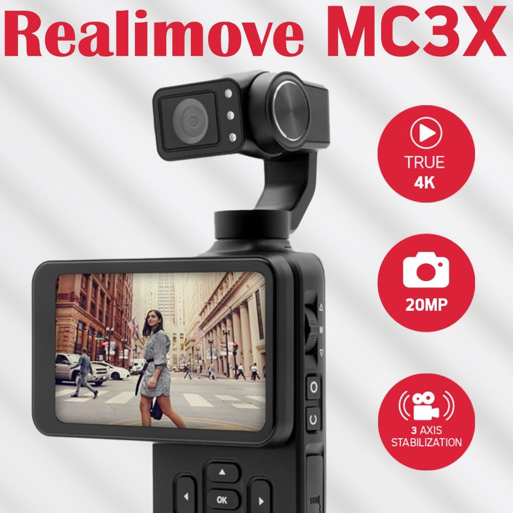 Buy AgfaPhoto,AgfaPhoto Realimove MC3X Gimbal Camera – 3-Axis 4K Ultra HD, 20 MP, Touchscreen Rotating Display – Black - Gadcet UK | UK | London | Scotland | Wales| Near Me | Cheap | Pay In 3 | Action Video Cameras
