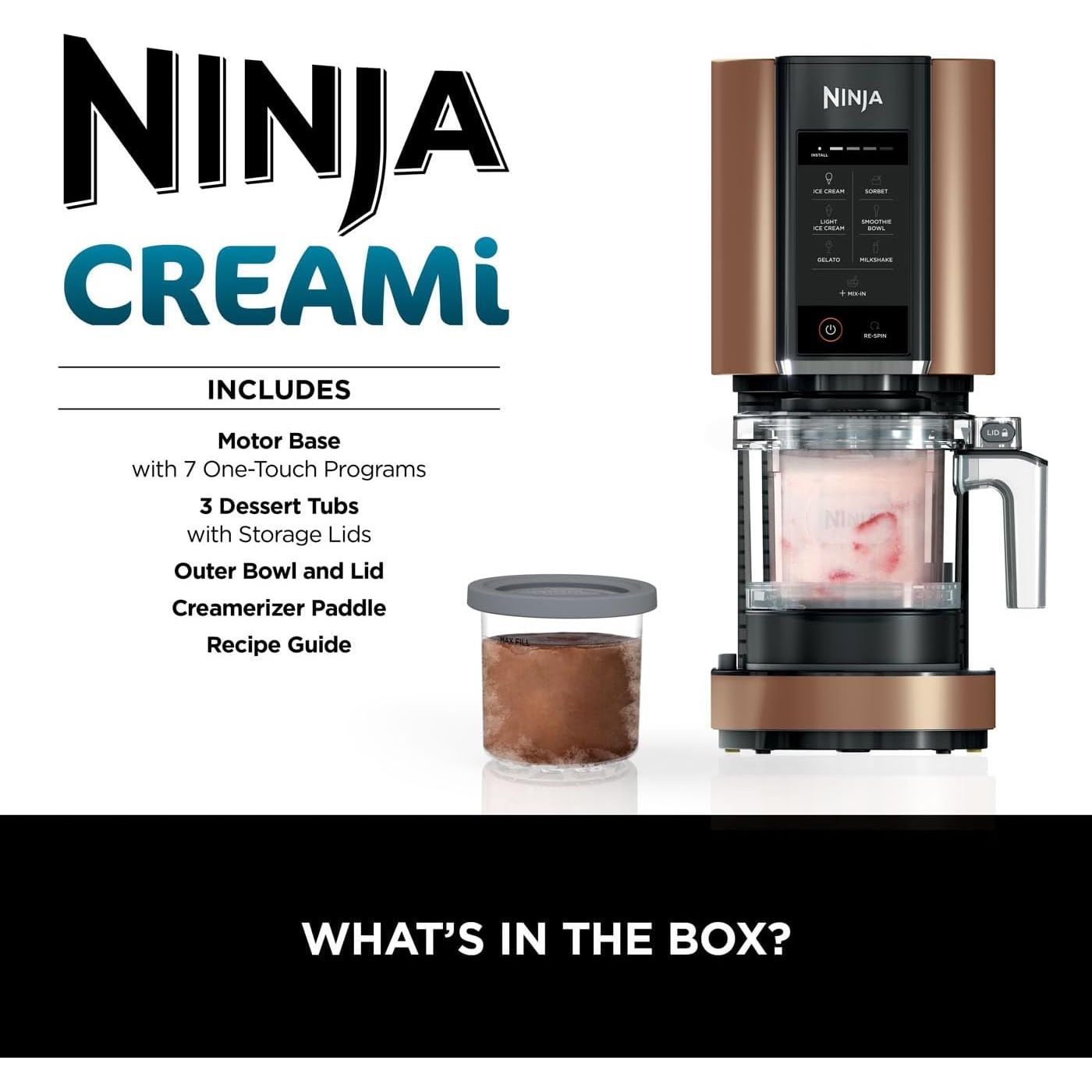 Buy Ninja,Ninja CREAMi Ice Cream & Dessert Maker, 1.4L, 7 Programs, 3 Tubs, Black & Copper - NC300UKCP - Gadcet UK | UK | London | Scotland | Wales| Near Me | Cheap | Pay In 3 | Kitchen & Home Appliances