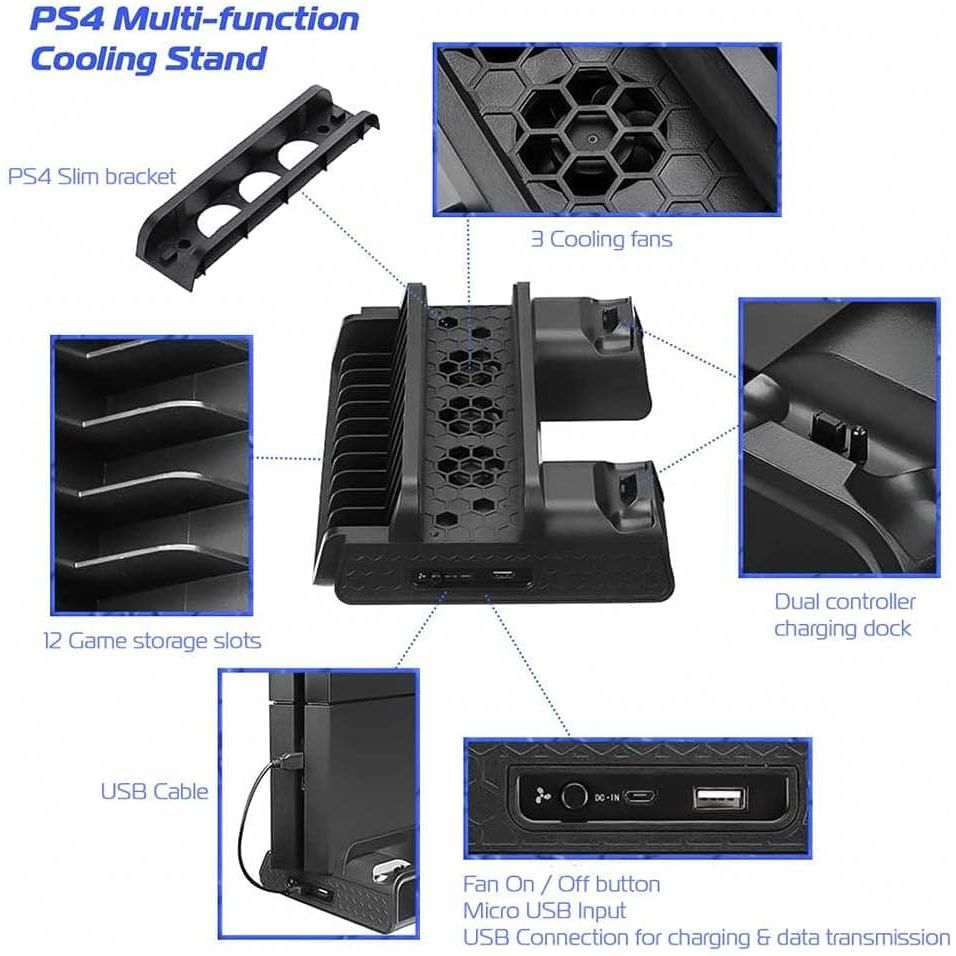 Buy ADZ,ADZ All-in-One PS4 Stand with Cooling Fan, Dual Controller Charger & 12-Game Rack - Compatible with PS4, PS4 Slim & Pro - Gadcet UK | UK | London | Scotland | Wales| Ireland | Near Me | Cheap | Pay In 3 | Video Game Console Accessories