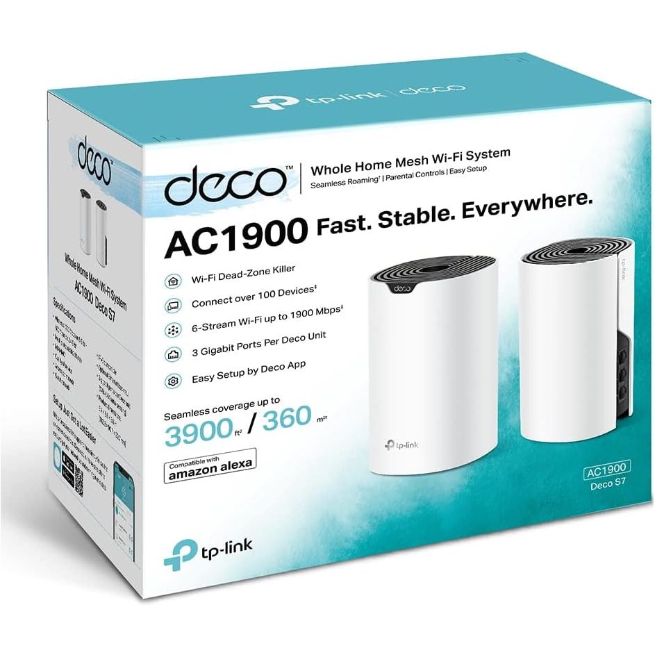 Buy TP-Link,TP-Link Deco S7 AC1900 Whole Mesh Wi-Fi System, Dual-Band with Gigabit Ports, Coverage up to 3,900 ft2, Connect up to 150 devices, 1.2 GHz CPU, Work with Amazon Alexa, Parental Controls, Pack of 2 - Gadcet UK | UK | London | Scotland | Wales| Near Me | Cheap | Pay In 3 | Network Cards & Adapters