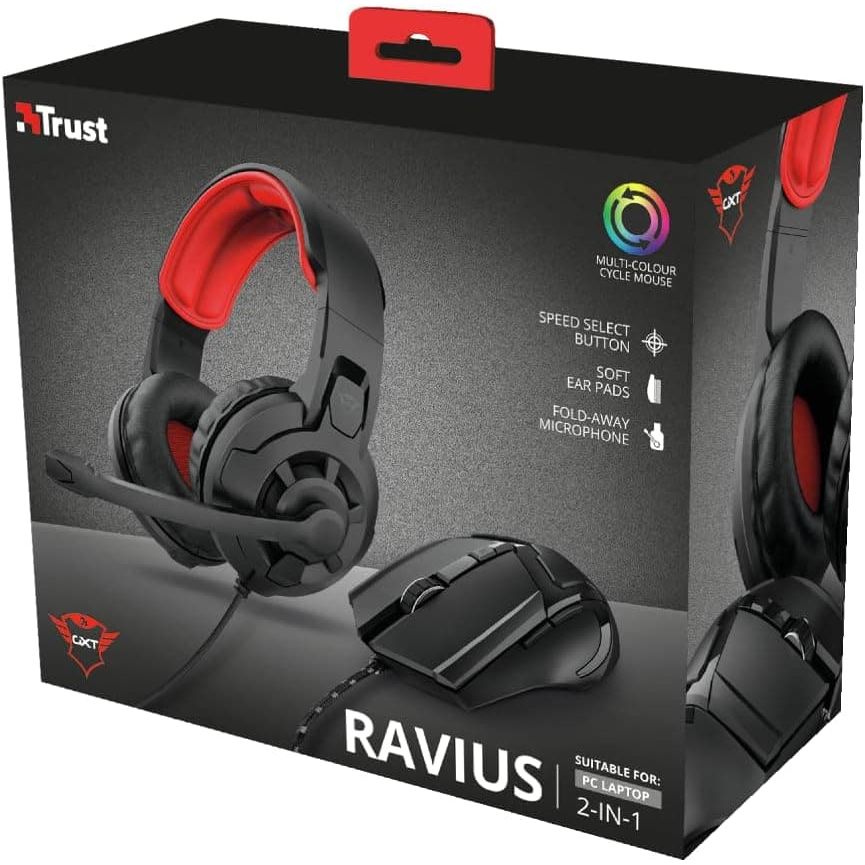 Buy Trust,Trust Ravius - Headset Wired Head-band + Mouse - Gaming Bundle - Black|Red - Gadcet UK | UK | London | Scotland | Wales| Ireland | Near Me | Cheap | Pay In 3 | Computer Accessories