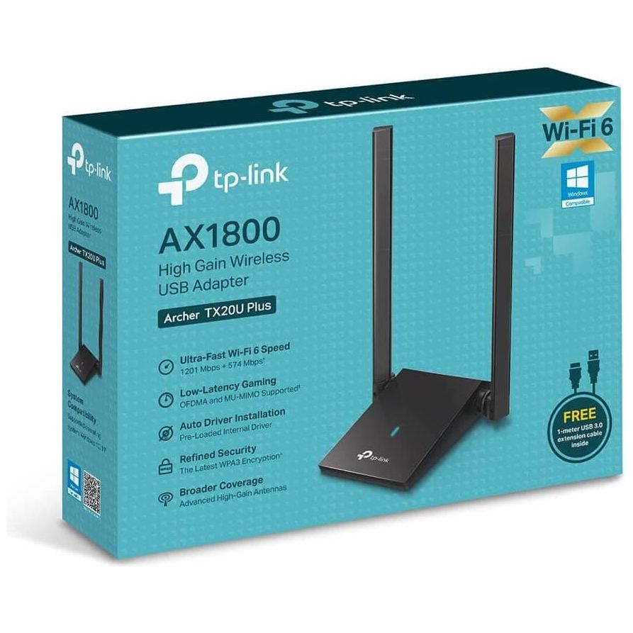 TP-Link,TP-Link AX1800 Wi-Fi 6 Dual Antennas High Gain Wireless USB 3.0 Adapter, Dual-Band, Auto Driver, MU-MIMO, Low- Latency, 1m Cable, Supports Windows 10/11, Highly Secure WPA3 (Archer TX20U Plus), Black - Gadcet.com