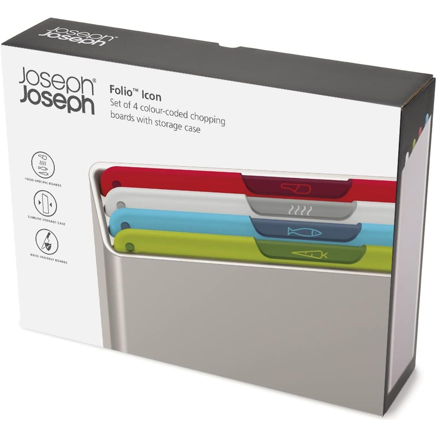 Buy Joseph Joseph,Joseph Joseph Folio Icon - 4-piece food specific, non-slip colour-coded Chopping Board Set with Storage Case, Regular- Multicolor - Gadcet UK | UK | London | Scotland | Wales| Near Me | Cheap | Pay In 3 | Chopping Boards