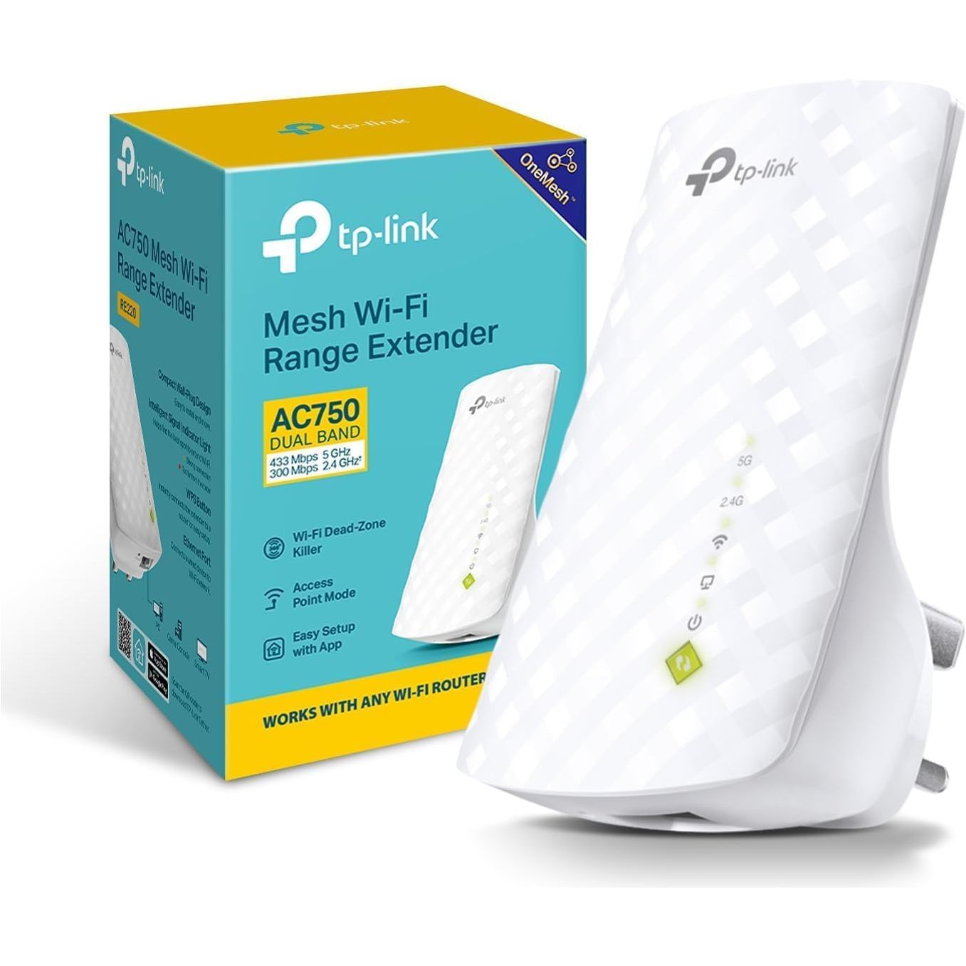 Buy TP-Link,TP-Link WiFi Extender Booster, Dual Band AC750 Mbps WiFi Range Extender Repeater, Internet Booster with Ethernet Port, Ultraxtend Coverage App Control Easy Setup, UK Plug (RE220) - Gadcet UK | UK | London | Scotland | Wales| Near Me | Cheap | Pay In 3 | Network Cards & Adapters