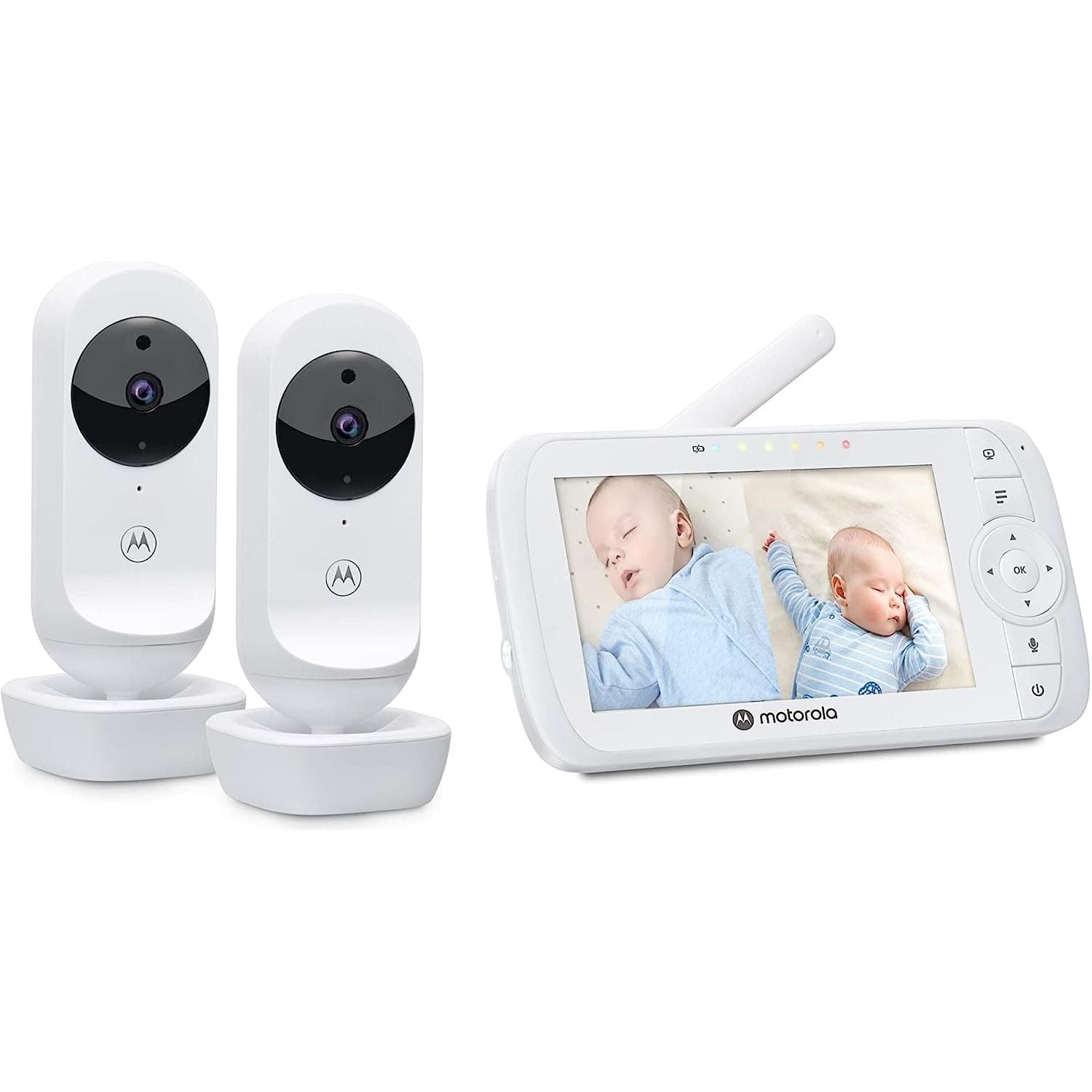 Buy Motorola,Motorola Nursery VM35-2 / Ease 35 Twin Baby Monitor with 2 Cameras 5.0 Inch Video Baby Monitor Display Split Screen Display Night Vision TwoWay Communication Lullabies Zoom Room Temperature, White - Gadcet.com | UK | London | Scotland | Wales| Ireland | Near Me | Cheap | Pay In 3 | Monitors