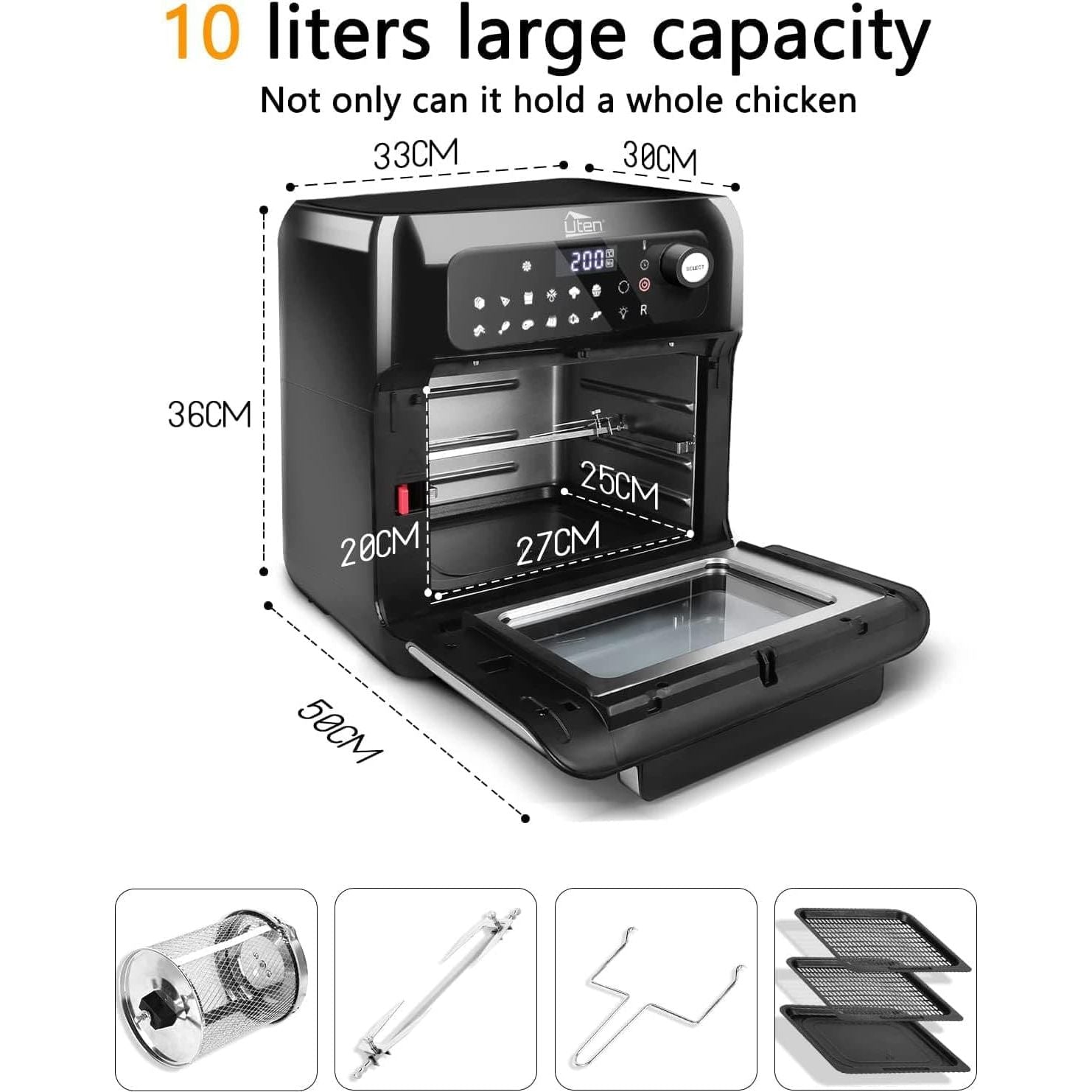 Buy Uten,Uten 10L Digital Air Fryer Oven | 1500W Smart Tabletop with LED Touch Control, 12 Presets & Recipe Book - Gadcet UK | UK | London | Scotland | Wales| Near Me | Cheap | Pay In 3 | Small Kitchen Appliances