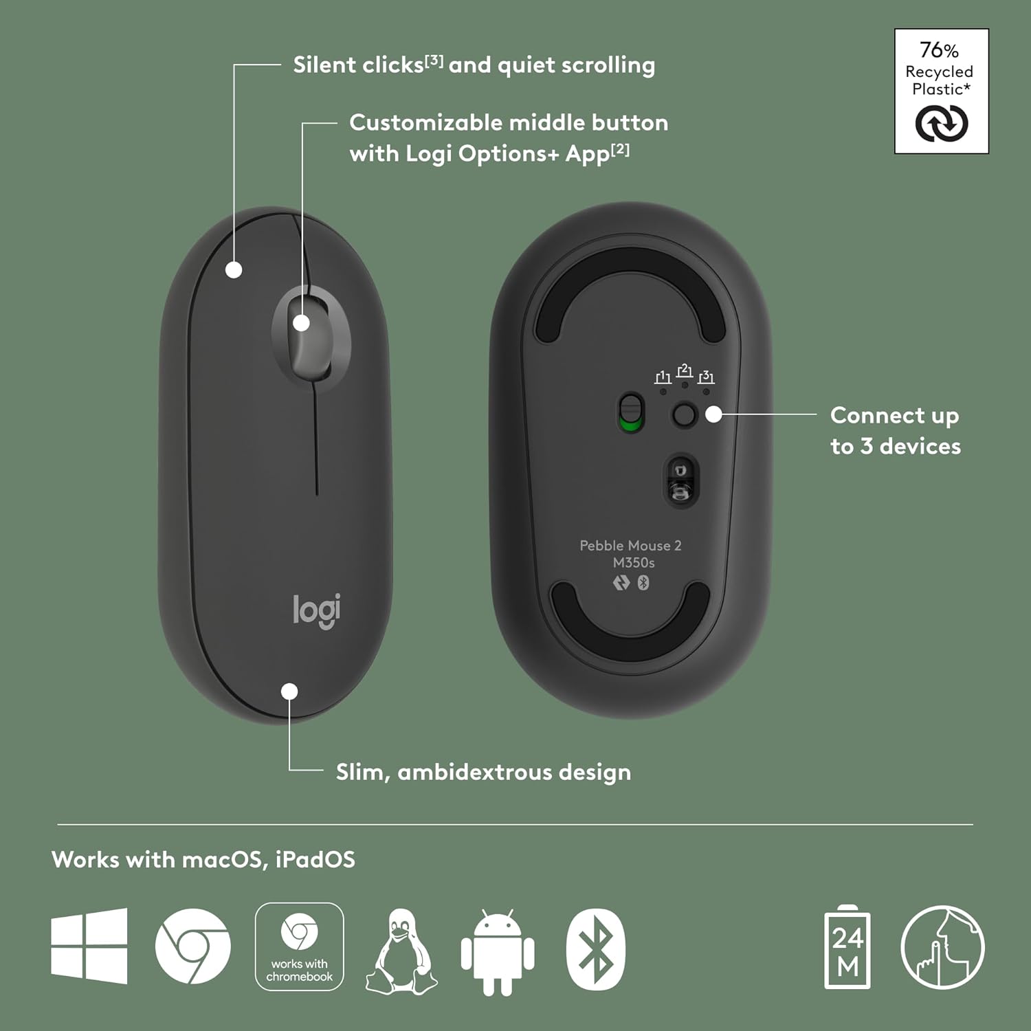 Buy Logitech,Logitech Pebble Mouse 2 M350s Slim Bluetooth Wireless Mouse, Portable, Lightweight, Customisable Button, Quiet Clicks, Easy-Switch for Windows, macOS, iPadOS, Android, Chrome OS - Graphite - Gadcet UK | UK | London | Scotland | Wales| Near Me | Cheap | Pay In 3 | Mice & Trackballs