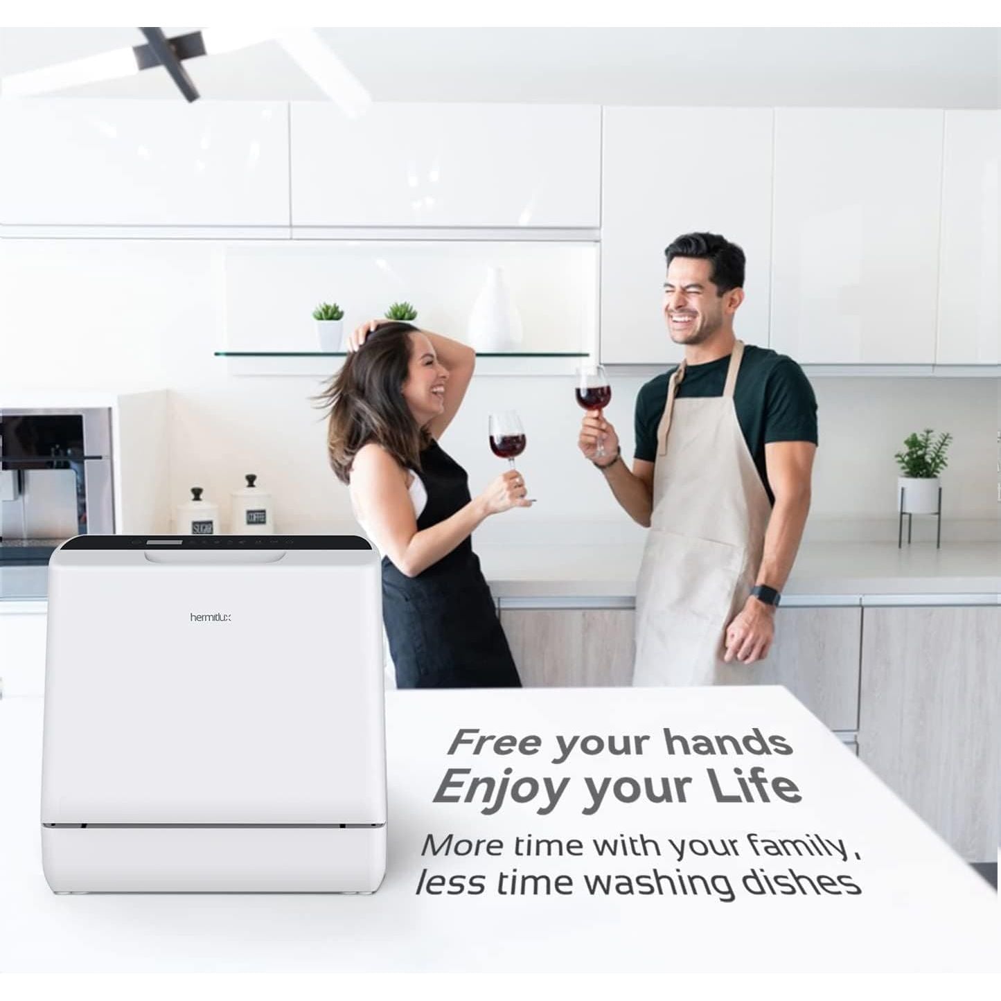 Buy Hermitlux,Hermitlux Mini Countertop Dishwasher 4 Place Settings, 5L Tank, 6 Programs, Touch Control, Baby Care & Fruit Wash - White - Gadcet UK | UK | London | Scotland | Wales| Near Me | Cheap | Pay In 3 | Kitchen Tools & Utensils