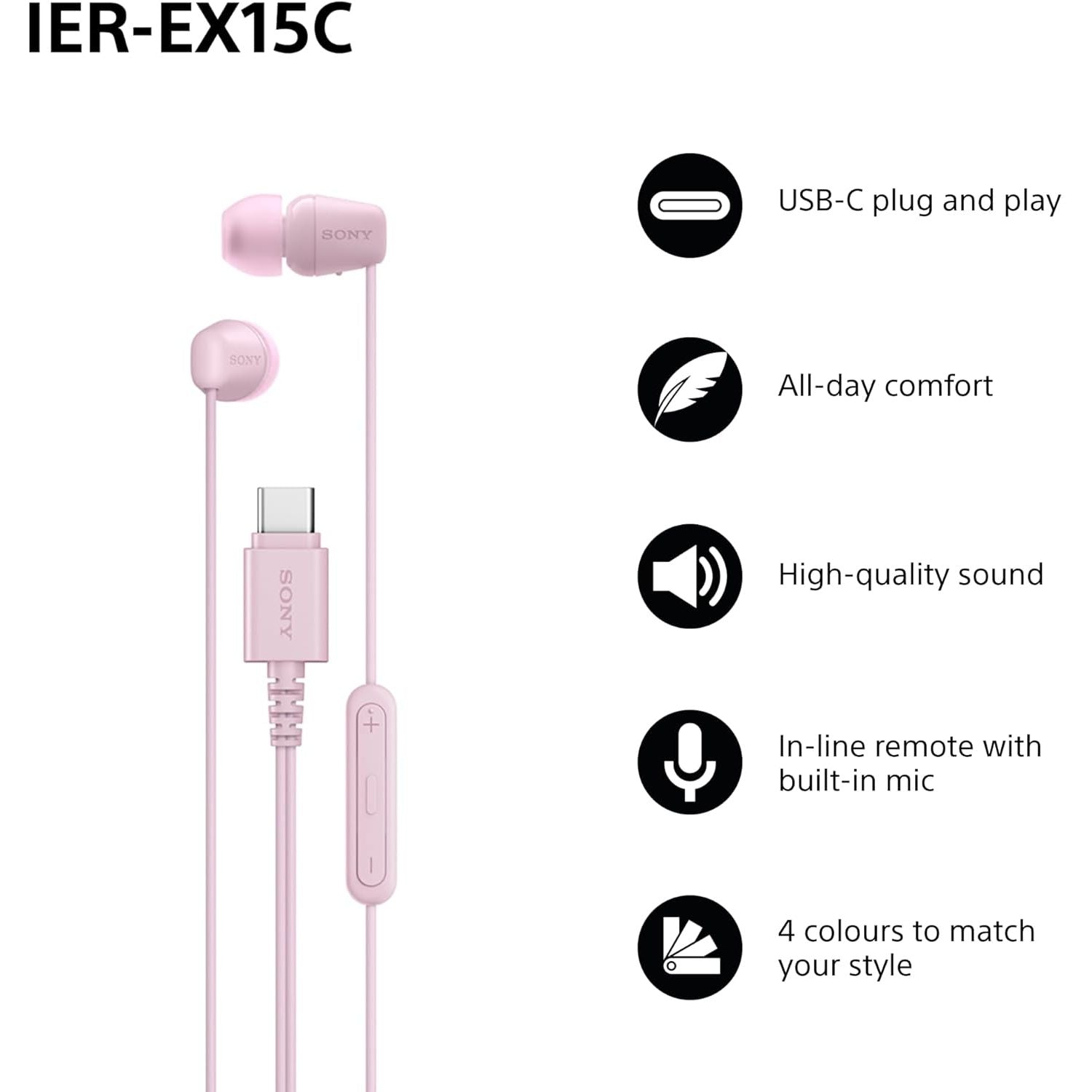 Buy Sony,Sony IER-EX15C USB-C Wired In-Ear Headphones with Mic – Stylish Pink - Gadcet UK | UK | London | Scotland | Wales| Near Me | Cheap | Pay In 3 | In-Ear Headphones