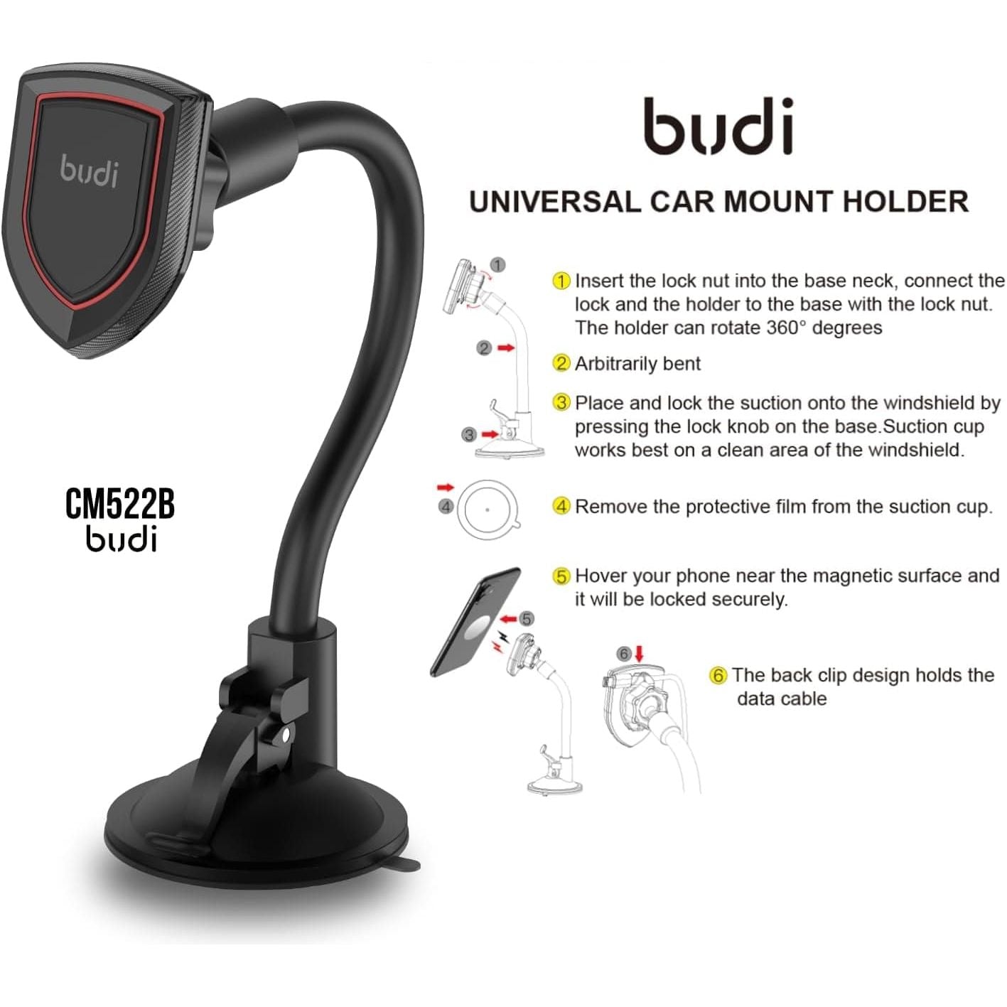 Buy Budi,Budi Phone Holder for Cars, Strong Suction Car Phone Holder for Dashboard / Windscreen / Universal Mobile Phone Holder for Car, 360 Degree Rotation Car Phone Mount for iPhone Samsung Oneplus etc. - Gadcet UK | UK | London | Scotland | Wales| Ireland | Near Me | Cheap | Pay In 3 | Mobile Phone Stands