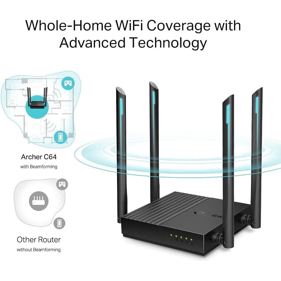 Buy TP-Link,TP-Link AC1200 Dual-Band Gigabit Wi-Fi Router, Wi-Fi Speed up to 1200 Mbps, 4×Gbps LAN Ports, Advanced security with WPA3, with MU-MIMO (Archer C64) - Gadcet UK | UK | London | Scotland | Wales| Ireland | Near Me | Cheap | Pay In 3 | Network Cards & Adapters