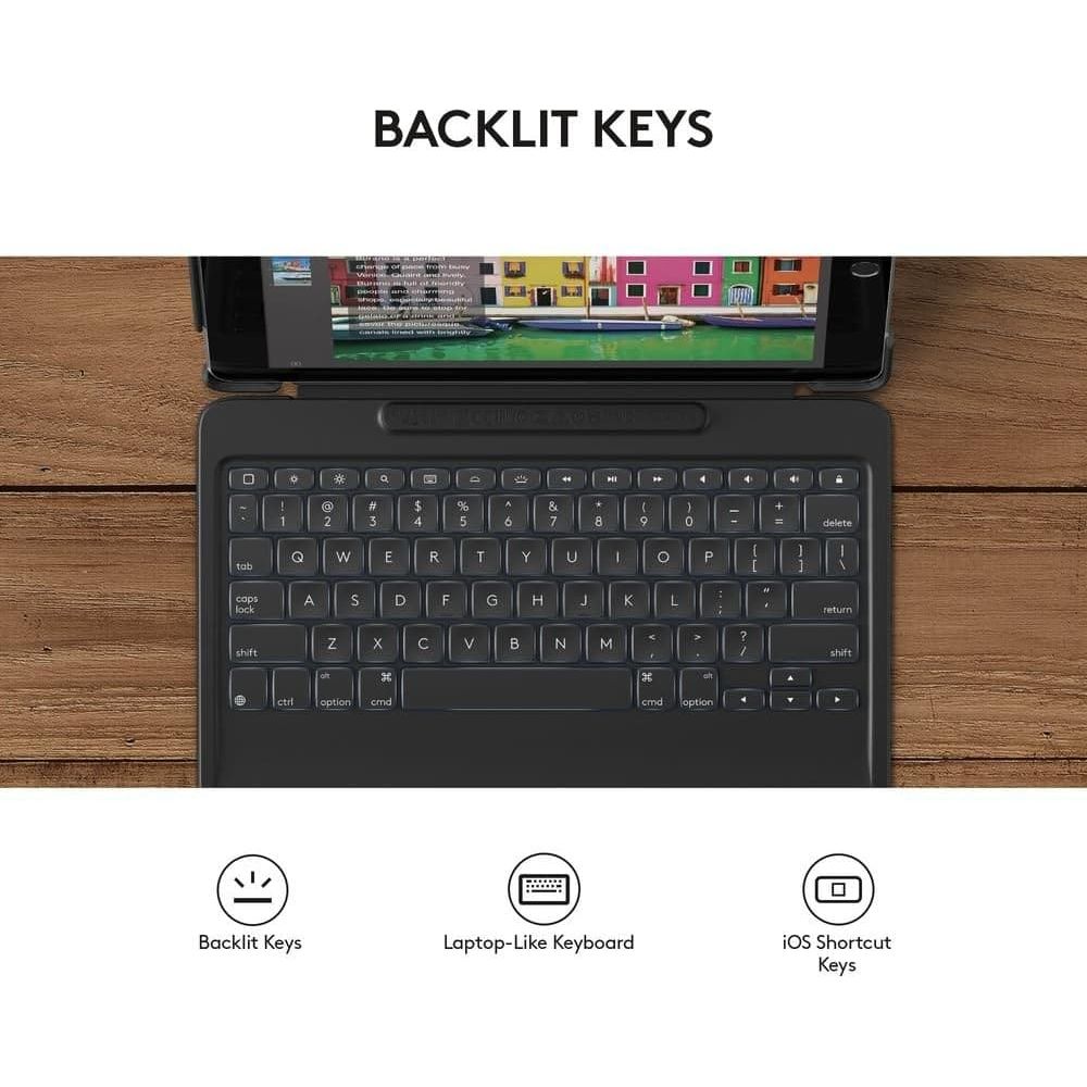 Buy Logitech,Logitech Slim Combo iPad Case with Detachable Keyboard, For iPad Air 3rd Generation (A2152, A2123, A2153, A2154) & iPad Pro 10.5 Inch 2nd Generation (A1701, A1709, A1852), QWERTY UK Layout - Black - Gadcet.com | UK | London | Scotland | Wales| Ireland | Near Me | Cheap | Pay In 3 | Keyboards