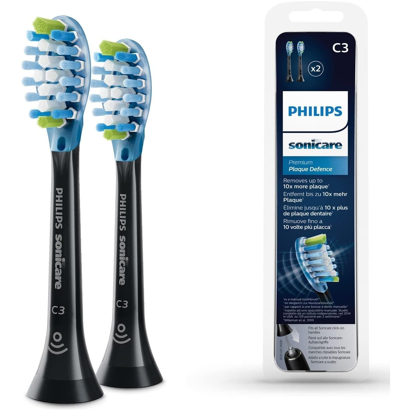 Buy Philips,Philips Sonicare Original C3 Premium Plaque Defence Standard Sonic Toothbrush heads - 2 Pack in Black - Gadcet UK | UK | London | Scotland | Wales| Near Me | Cheap | Pay In 3 | Toothbrushes