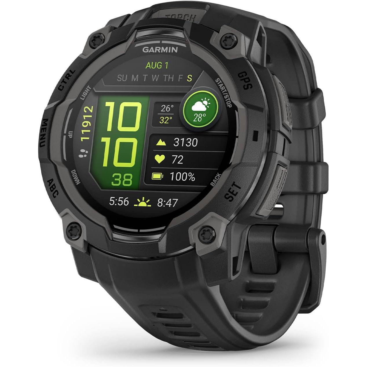 Garmin Instinct 3 AMOLED 45mm Rugged GPS Smartwatch – Multi-Band GPS, LED Flashlight, Health Tracking, Garmin Pay, 10 ATM, 18-Day Battery – Black