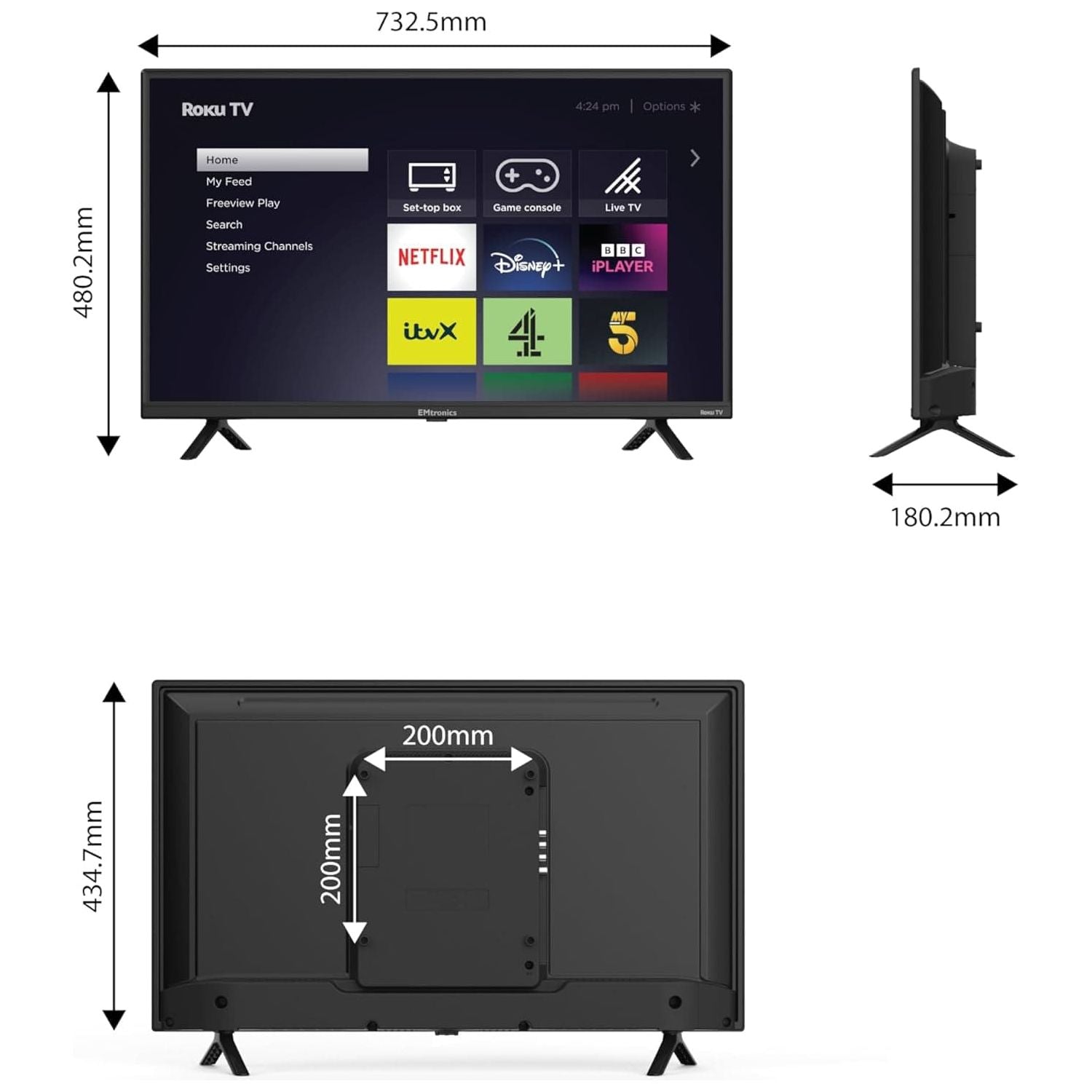 Buy Gadcet UK,EMtronics EM32ROK Roku TV 32" Inch HD Ready 720p Smart with Netflix, Disney+, BBC, Freeview Play, Dolby Audio, Mobile Control and 3 x HDMI, USB - Black (2024 Model) - Gadcet UK | UK | London | Scotland | Wales| Near Me | Cheap | Pay In 3 |