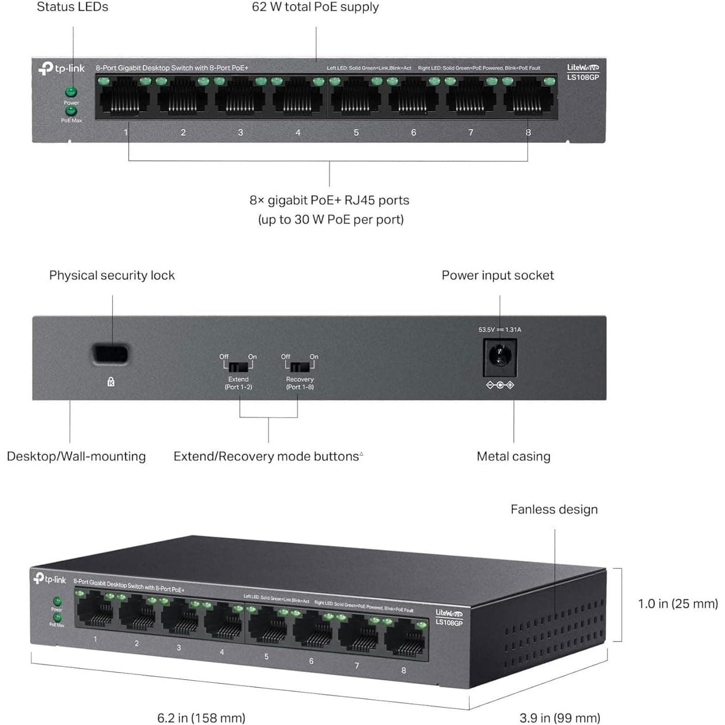 Buy TP-LINK,TP-Link PoE Switch 8 Port Gigabit Ethernet Switch with 8 x PoE+ Port 62W - Network Switch, Ethernet Splitter, Desktop/Wall Mount - Gadcet UK | UK | London | Scotland | Wales| Near Me | Cheap | Pay In 3 | Network Cards & Adapters
