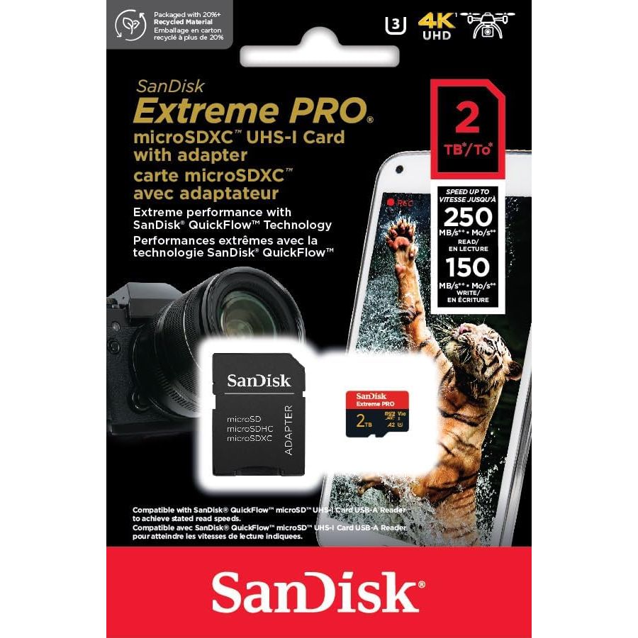 Buy SanDisk,SanDisk Extreme PRO 2TB microSD Card + SD Adapter – 250MB/s, UHS-I, A2, V30, 4K/5K UHD, RescuePro Deluxe - Gadcet UK | UK | London | Scotland | Wales| Near Me | Cheap | Pay In 3 | Flash Memory Cards
