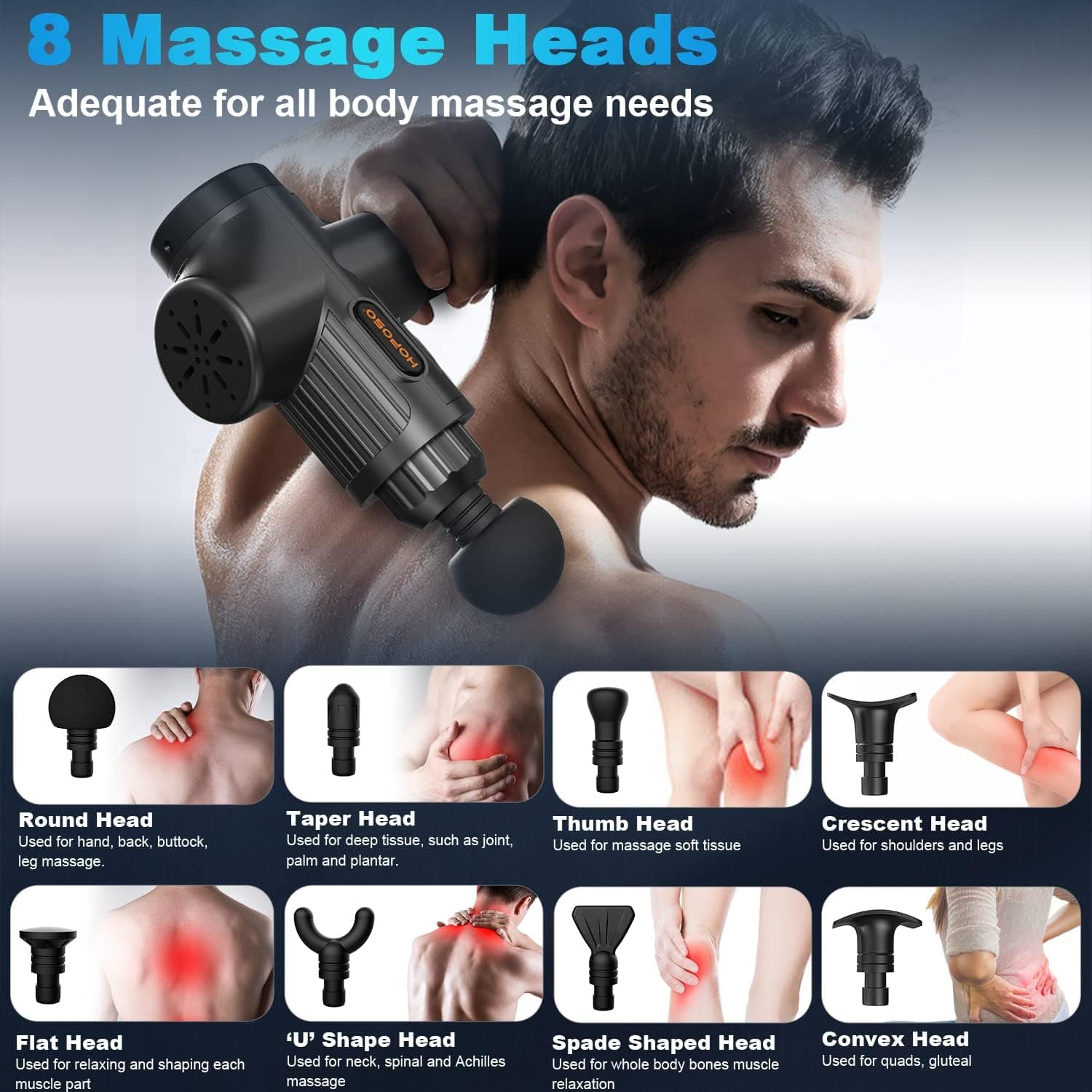 HOPOSO Deep Tissue Massage Wireless Gun - Black - 7