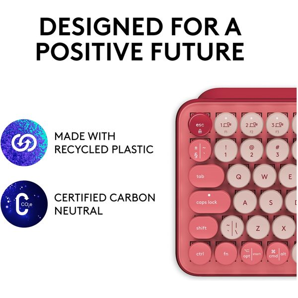 Logitech Pop Keys keyboard RF Wireless + Bluetooth QWERTY UK English Burgundy, Pink, Rose - 3