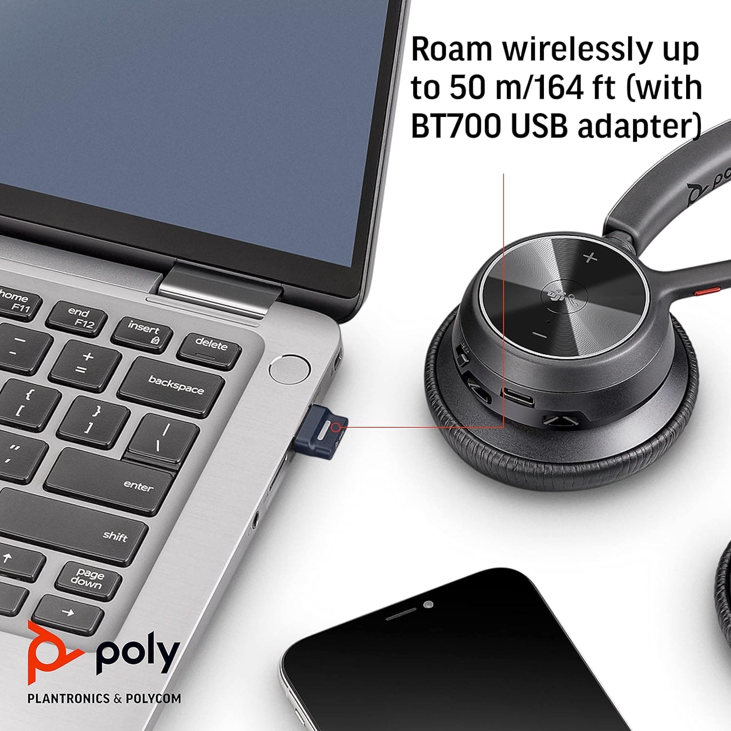 Poly - Voyager 4320 UC Wireless Headset + Charge Stand (Plantronics) - Headphones w/ Mic - Connect to PC/Mac via USB-A Bluetooth Adapter, Cell Phone via Bluetooth-Works w/ Teams (Certified), Zoom&More - 3