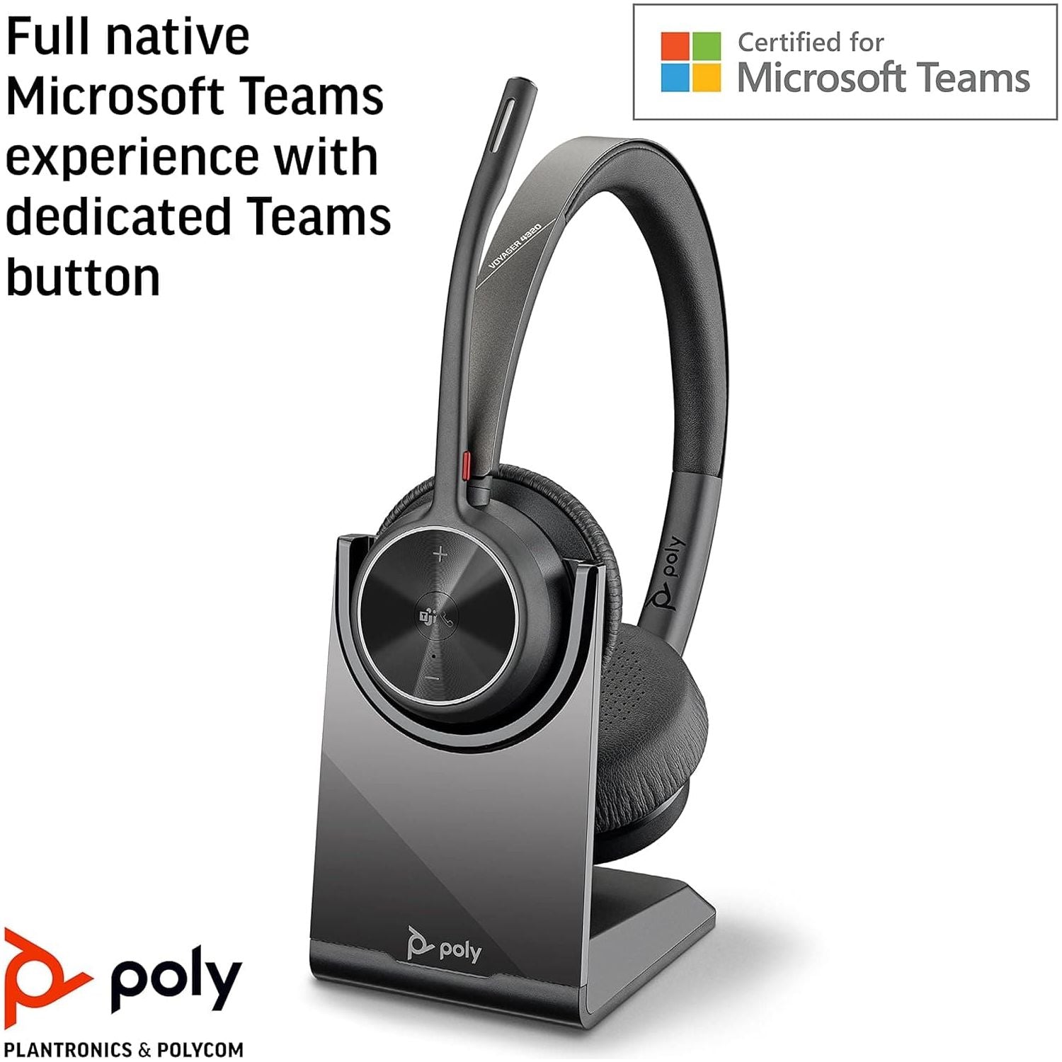 Poly - Voyager 4320 UC Wireless Headset + Charge Stand (Plantronics) - Headphones w/ Mic - Connect to PC/Mac via USB-A Bluetooth Adapter, Cell Phone via Bluetooth-Works w/ Teams (Certified), Zoom&More - 7