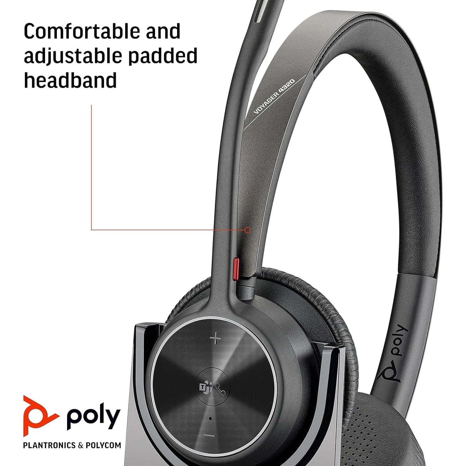 Poly - Voyager 4320 UC Wireless Headset + Charge Stand (Plantronics) - Headphones w/ Mic - Connect to PC/Mac via USB-A Bluetooth Adapter, Cell Phone via Bluetooth-Works w/ Teams (Certified), Zoom&More - 6