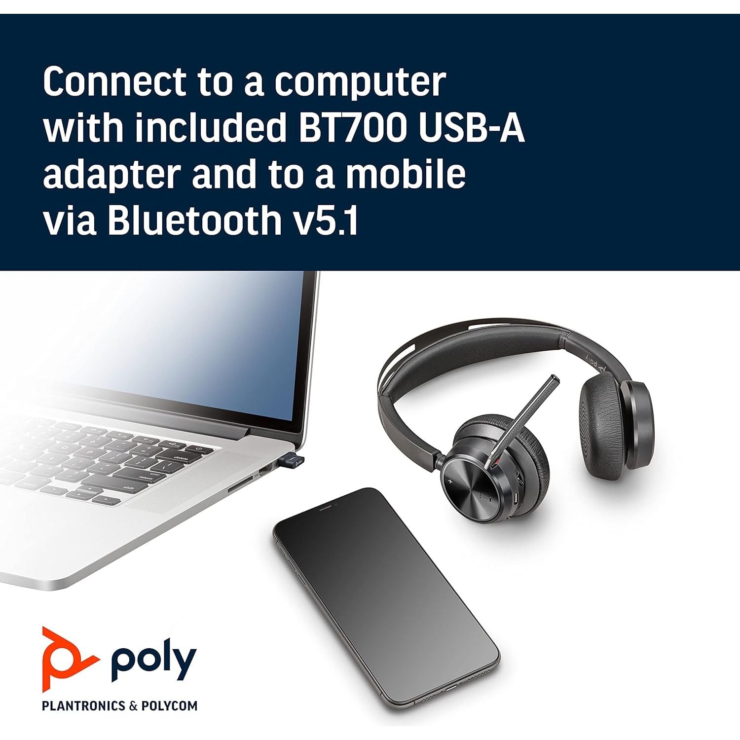 Poly - Voyager Focus 2 UC Bluetooth Headset + Charging Cradle (Plantronics) - Stereo headset with boom microphone, USB-A for PC/Mac - Active Noise Canceling - Works with Teams (Certified) , black - 7