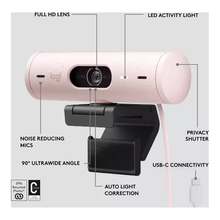 Logitech Brio 500 Full HD Webcam with Auto Light Correction, show Mode, Dual Noise Reduction Mics, Webcam Privacy Cover, Works with Microsoft Teams, Google Meet, Zoom, USB-C Cable, Streaming - Pink - 6