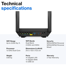 Linksys Hydra 6 Dual Band Mesh WiFi 6 Router (AX3000) - Wireless Gaming Router With Up To 3.0 Gbps Speed - 4