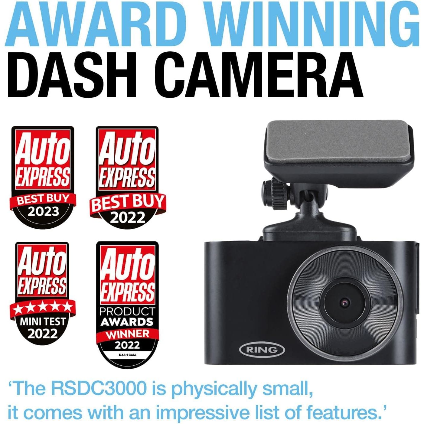 Ring Automotive - RSDC3000 Smart Dash Cam with GPS WiFi Full HD 1296p 30fps 2"| Ring Connect App front car camera dashcam rear compatible , BLACK - 2