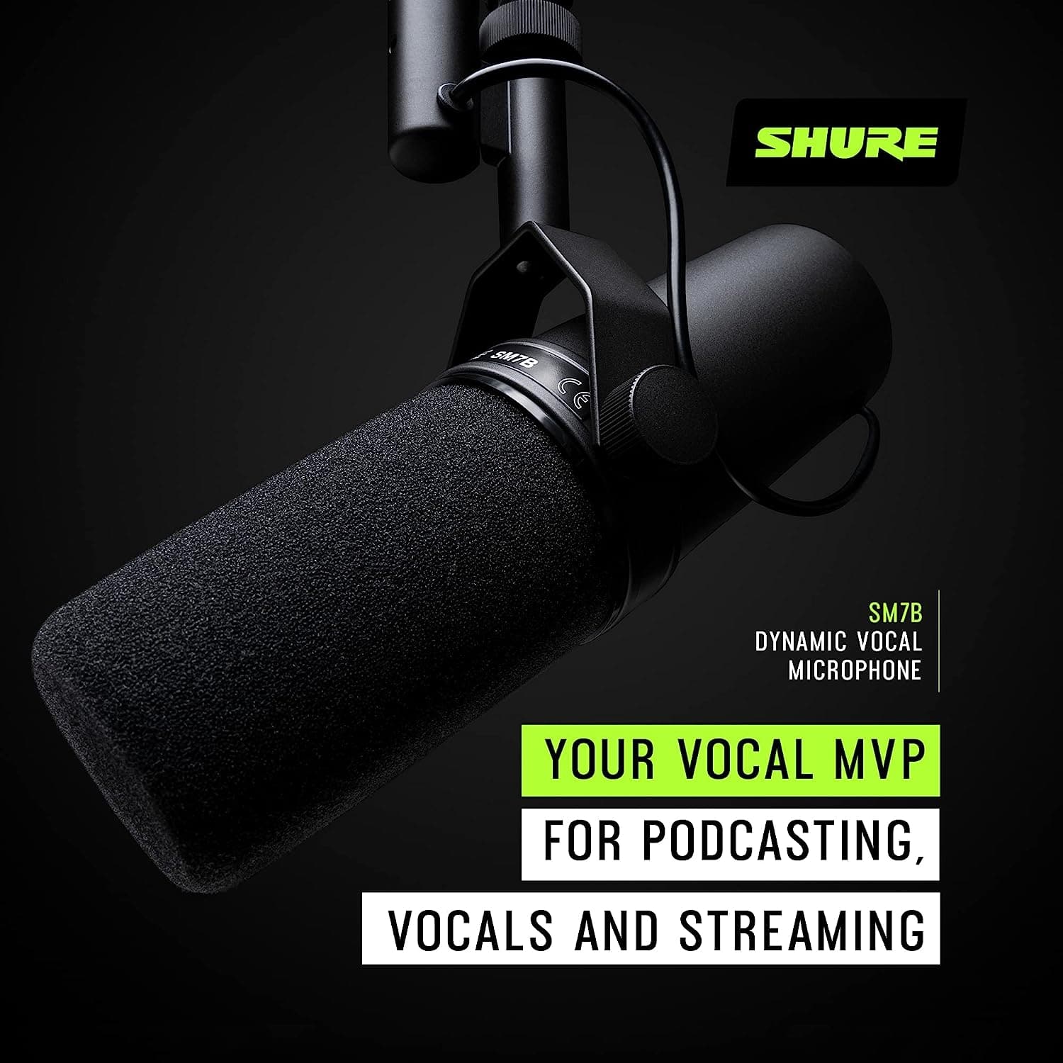 Shure SM7B Vocal Dynamic Microphone Broadcast, Podcast & Recording, XLR Studio Mic Music & Speech, Detachable Windscreen - Black - 4