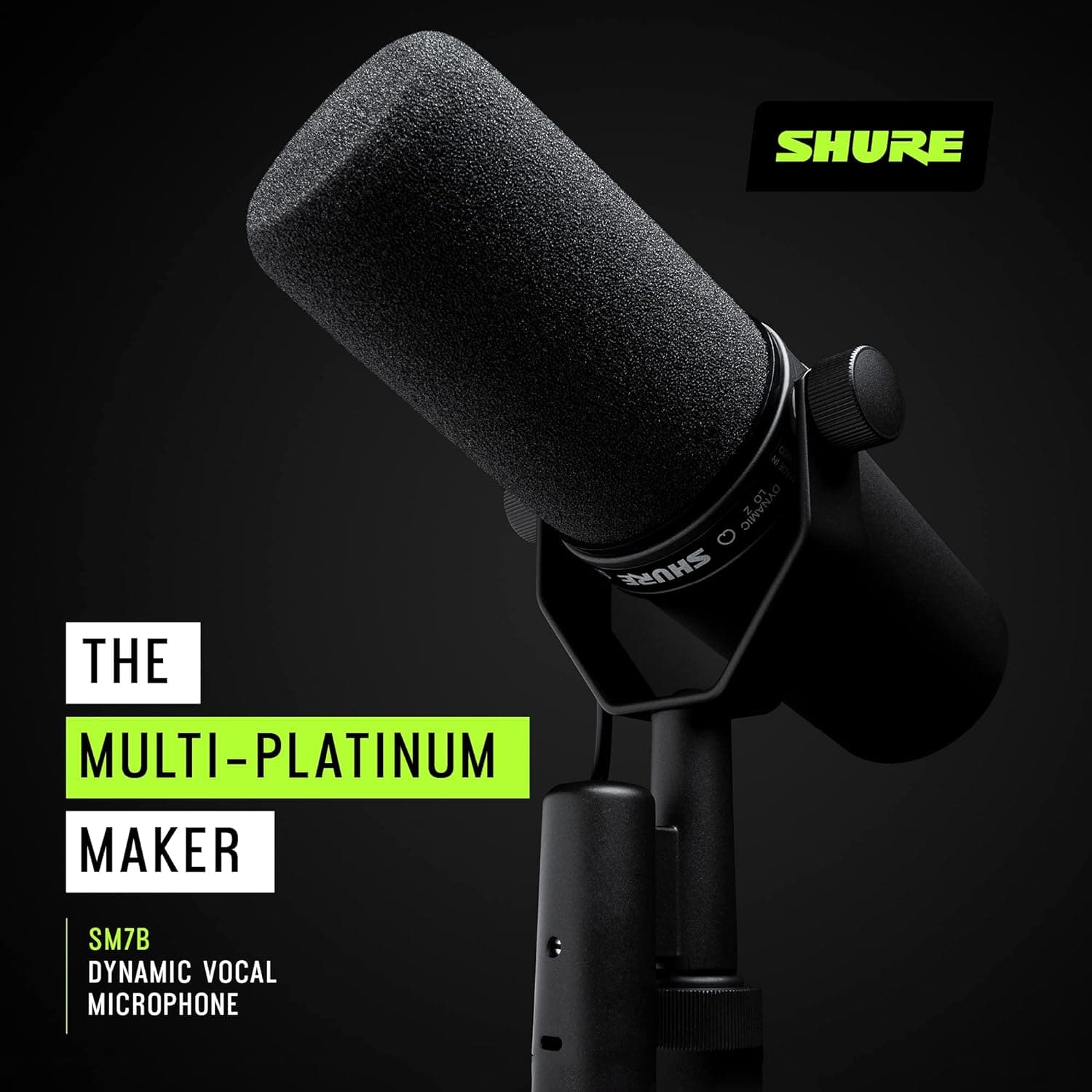 Shure SM7B Vocal Dynamic Microphone Broadcast, Podcast & Recording, XLR Studio Mic Music & Speech, Detachable Windscreen - Black - 7