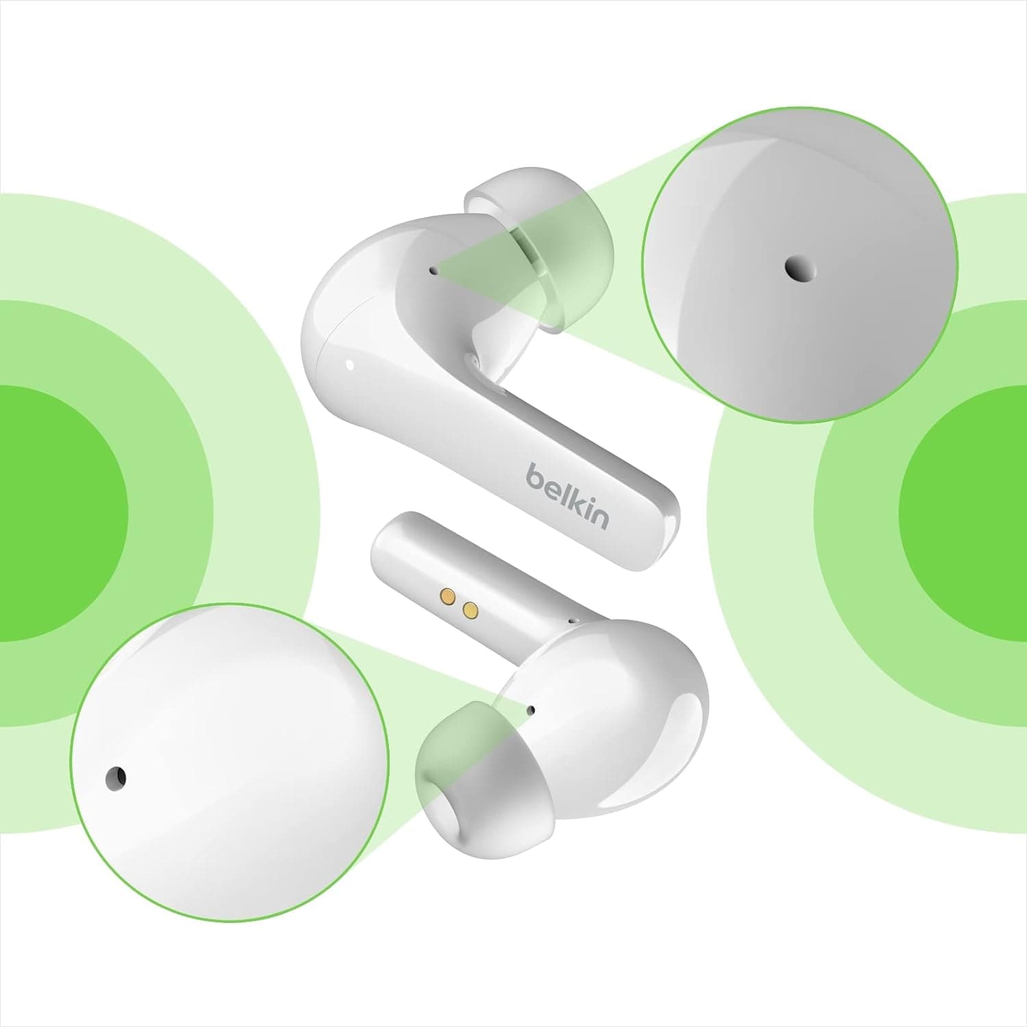 Belkin SOUNDFORM Flow True Wireless Earbuds with Active Noise Cancellation, Bluetooth Earphones with Wireless Charging, IPX5 Sweat and Water Resistant, 31H Play Time, for iPhone, Galaxy, Pixel - White - 2