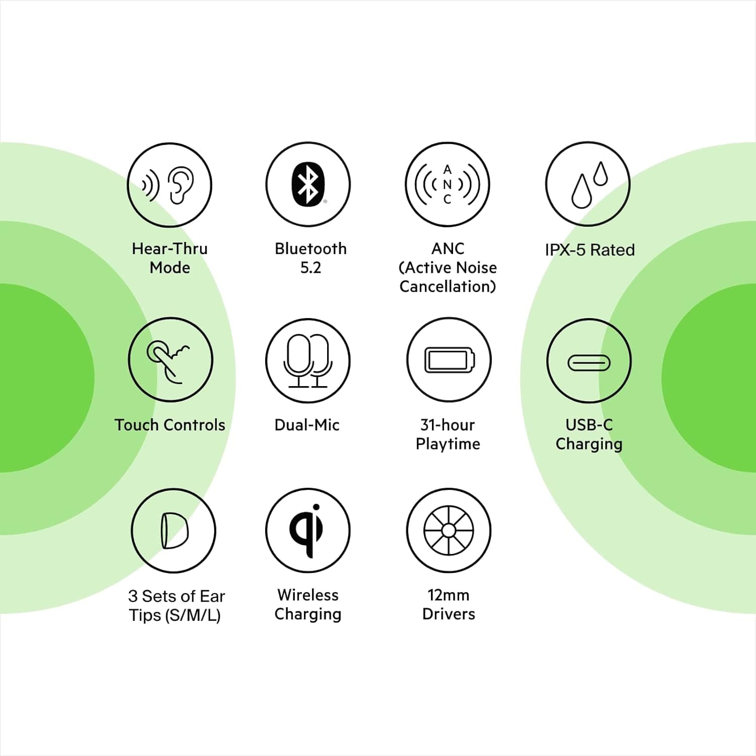 Belkin SOUNDFORM Flow True Wireless Earbuds with Active Noise Cancellation, Bluetooth Earphones with Wireless Charging, IPX5 Sweat and Water Resistant, 31H Play Time, for iPhone, Galaxy, Pixel - White - 3