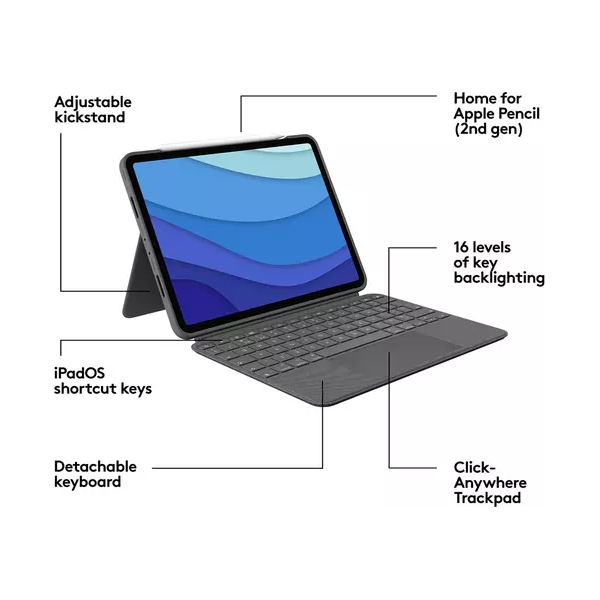 LOGITECH Combo Touch iPad Pro 11" Keyboard Folio Case - Grey (Like New) - 5