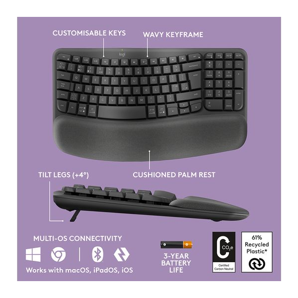 LOGITECH Wave Keys Wireless Keyboard - Graphite - 1