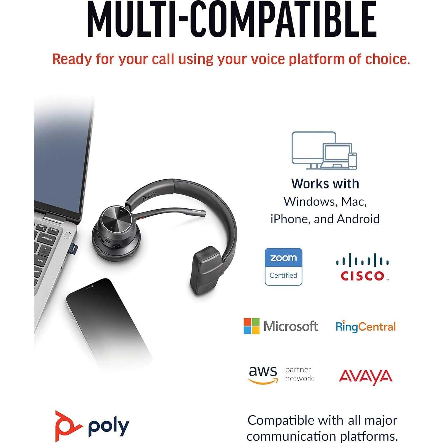 Poly Voyager 4310 UC Wireless Headset - Single-Ear Bluetooth Headset w/Noise-Canceling Boom Mic - Long Battery Life - Connect to PC/Mac/Mobile via Bluetooth - Works w/Teams, Zoom & More, Plantronics - 6