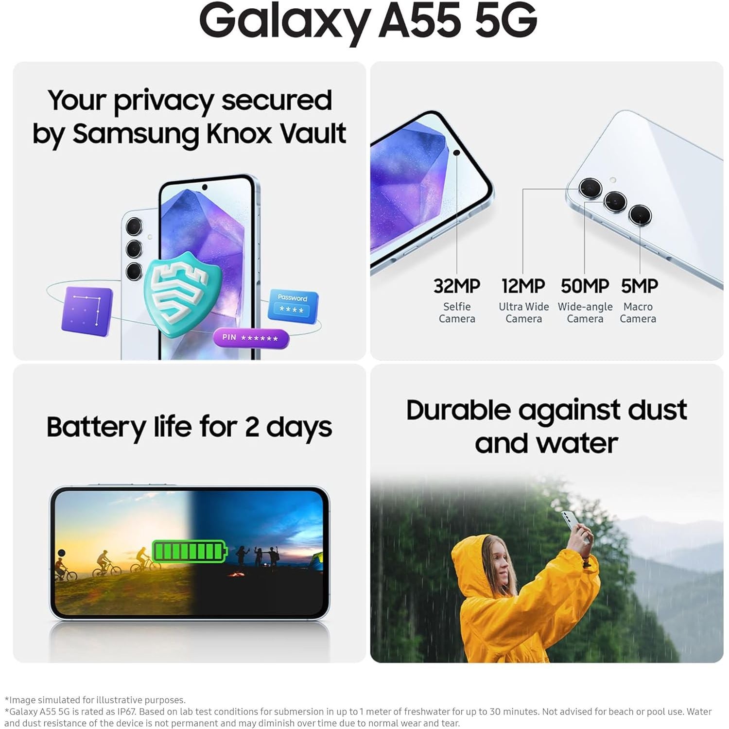 Samsung Galaxy A55 5G, Factory Unlocked Android Smartphone, 128GB, 8GB RAM, 2 day battery life, 50MP Camera, Awesome Iceblue, - 3