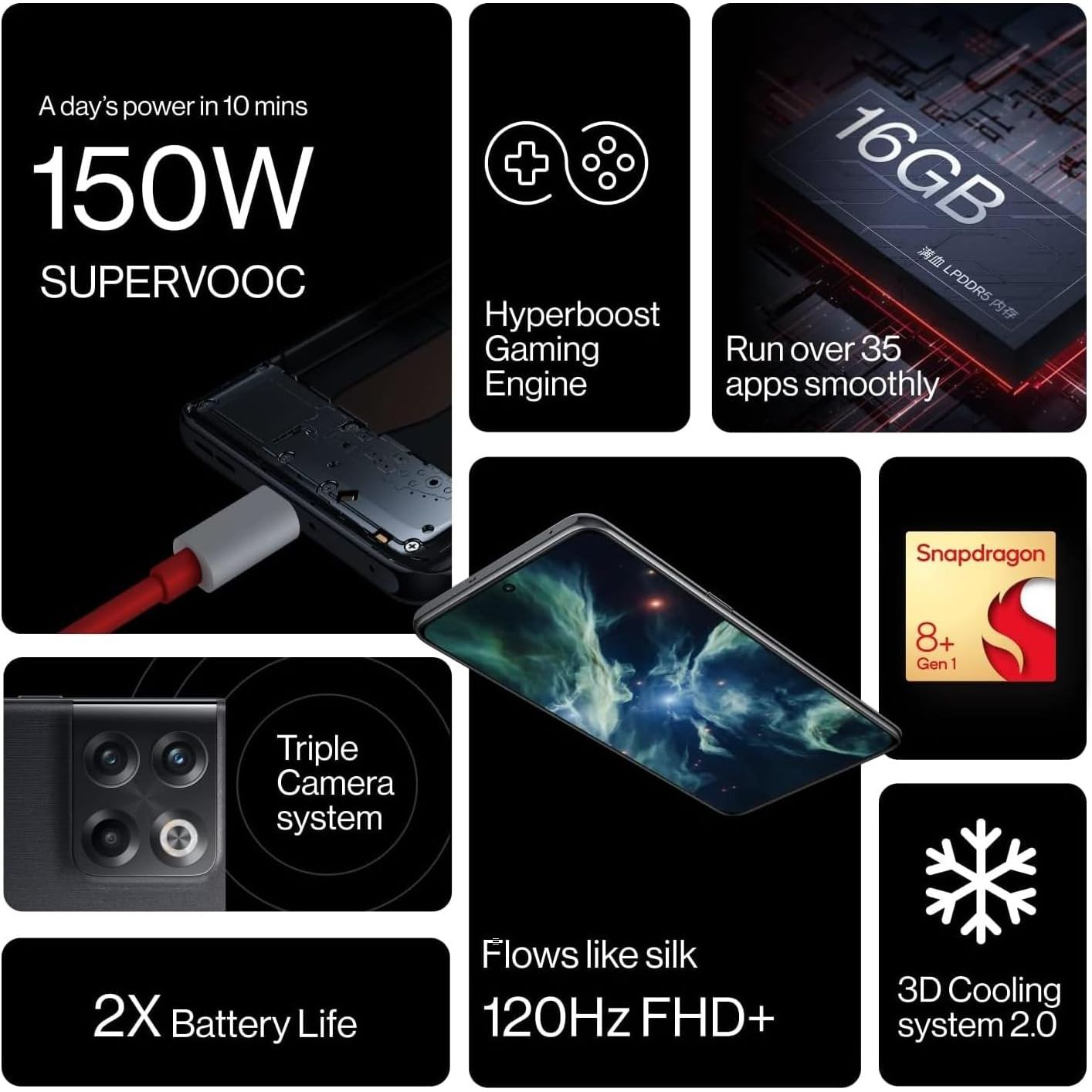 OnePlus 10T 5G 8GB+128GB Moonstone Black - Unlocked - 6